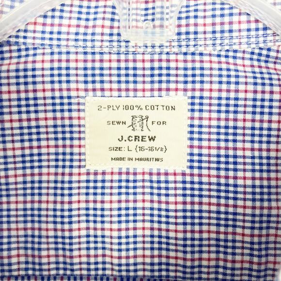 J. Crew Blue Red Micro Plaid Long Sleeve Button Down Sz L - Picture 2 of 4